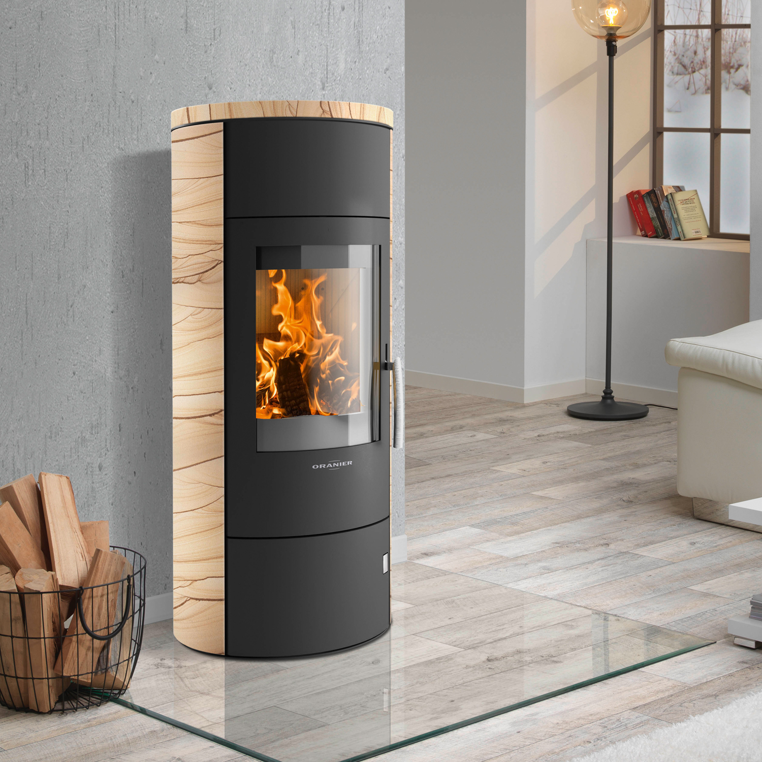 05bd733e43a75bc990fa50a0fb7c117d.jpg Oranier Polar W+ 2.0 Kaminofen Stahl Schwarz / Sandstein – Bild 1