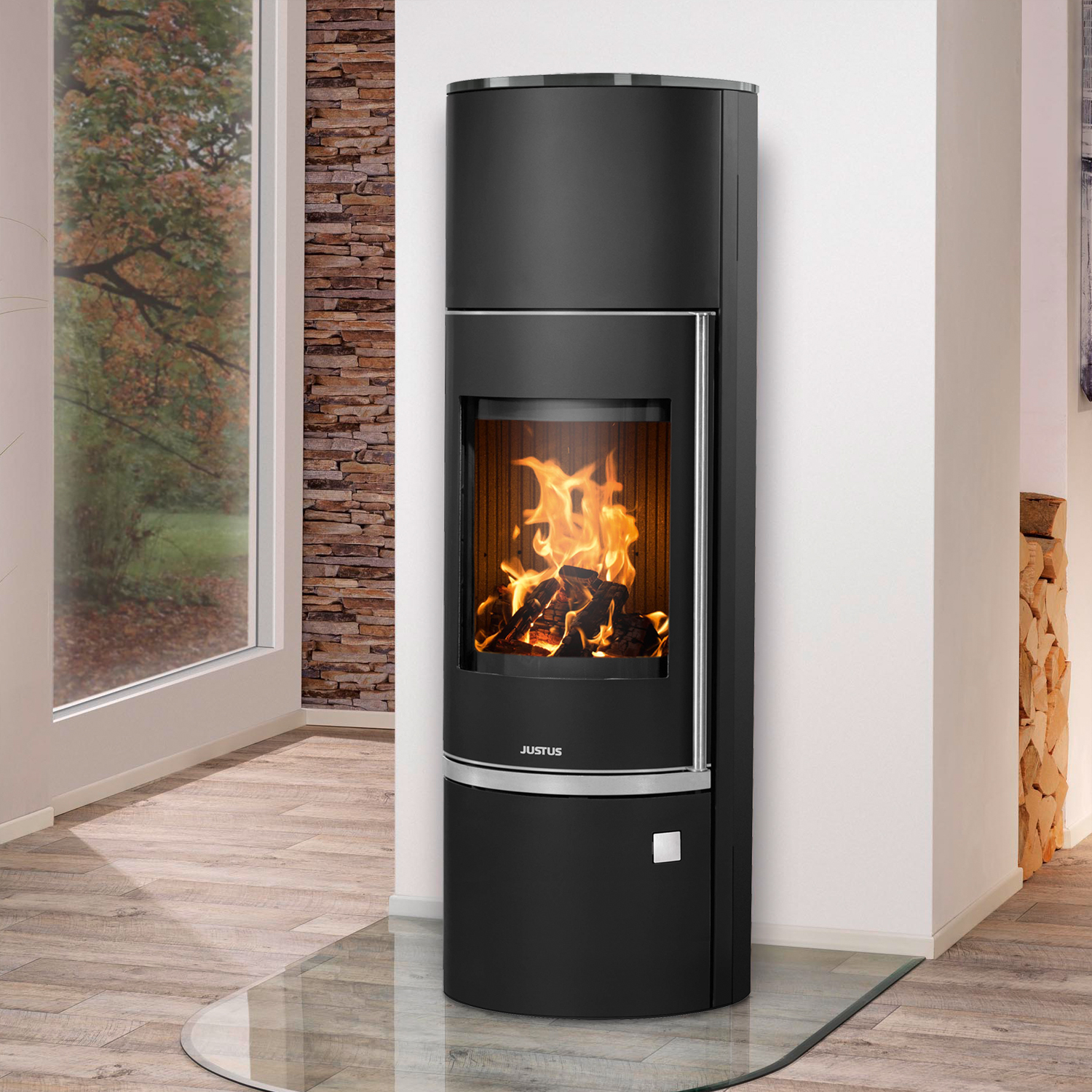 650133885df1529387571e7618656f19.jpg Justus Faro W+ 2.0 Kaminofen Stahl Schwarz mit Glas-Abdeckplatte – Bild 1