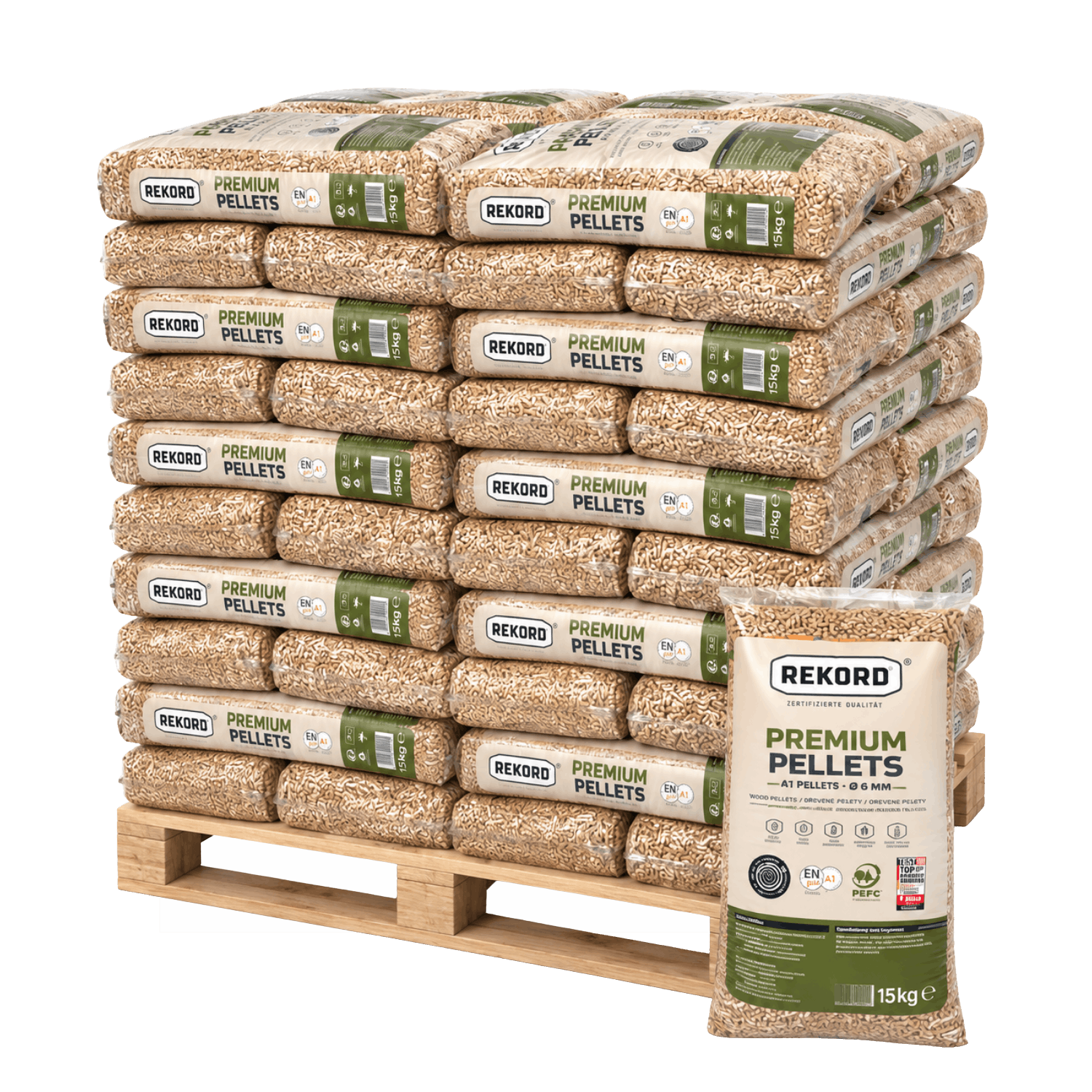 f38d4d2a-4b40-4d0a-8a0e-8e8bf08d2990.png Rekord Holzpellets Weichholz 6 mm ENplus A1 990 kg Palette – Bild 1